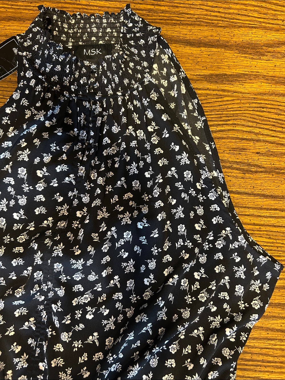 MSK Black Sleeveless Floral Smocked Neck Dress NEW ! XL